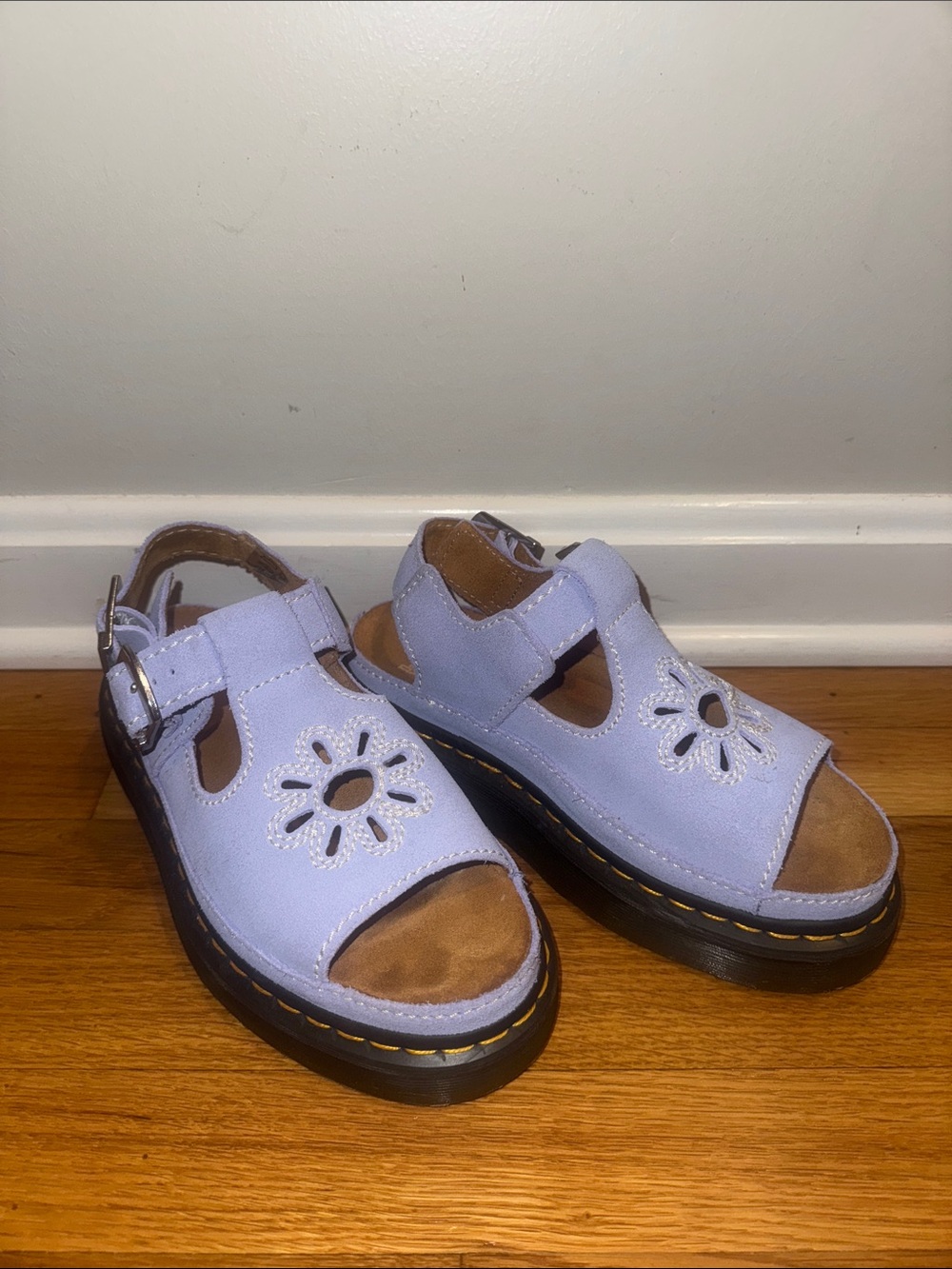 Periwinkle Floral Cutout Buckle Sandals - Dr. Martens